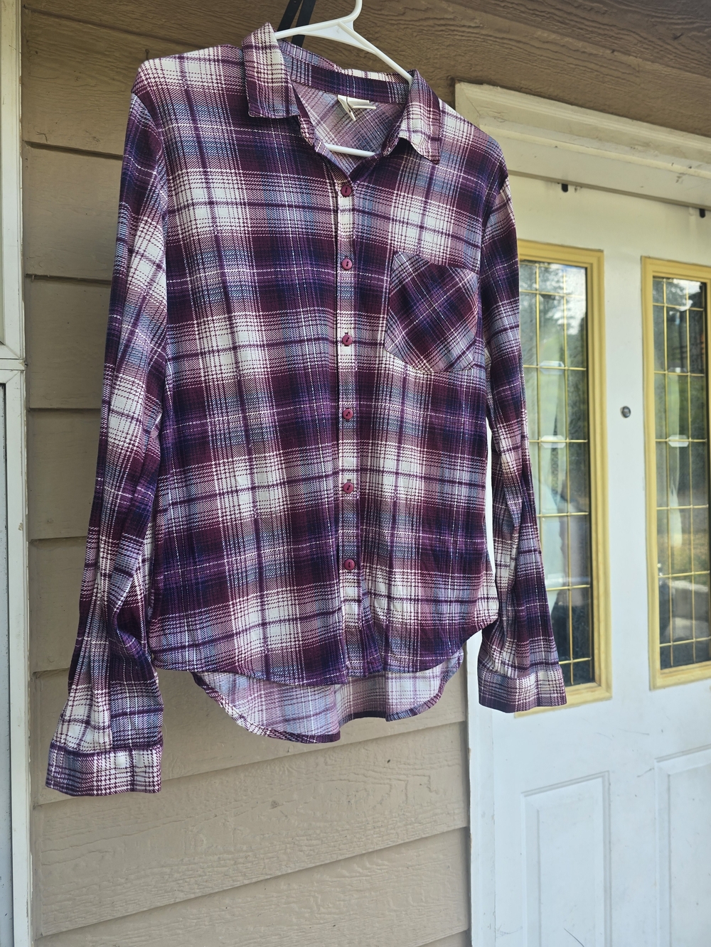 Eastport Women's Plaid Button-Up Shirt in Purple and White - Large